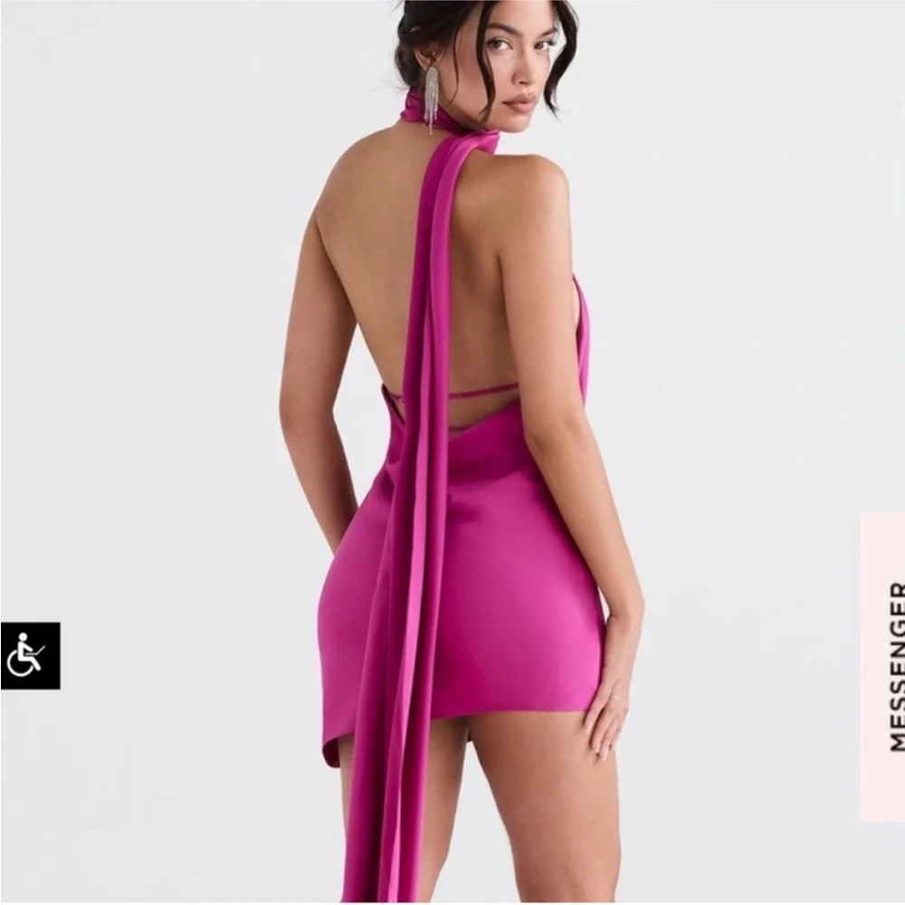 House of CB 'Aida' hot Pink Satin Mini Dress‎ NWOT Size M - Picture 9 of 12